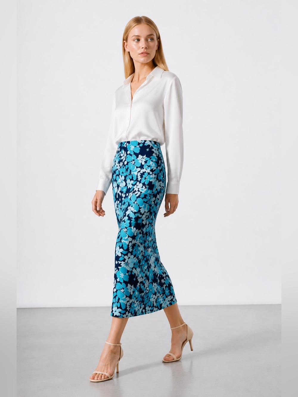 Briggs Size 12 New York Floral Print Polyester Spandex Maxi Skirt